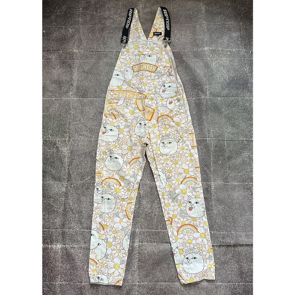 Men's RipnDip Daisy Daze Floral Cat Print All Over Print Wide Leg Overalls Sz 30